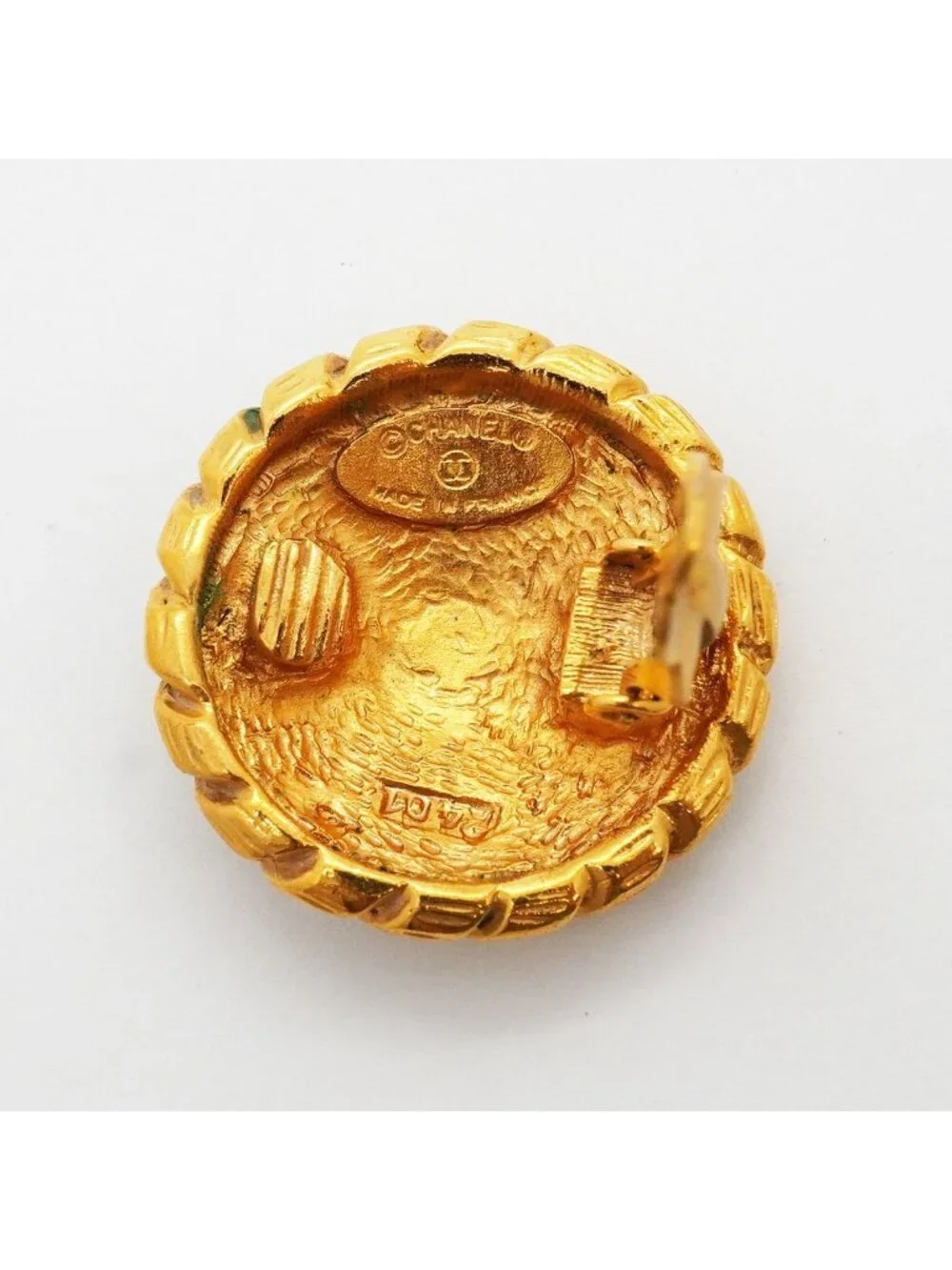 Chanel Earrings Vintage CC Logo Round Circle Gold Plated